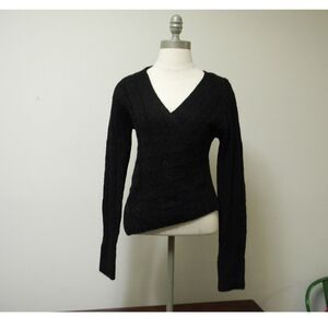 FCT with LOVE Women's Asymmetric Faux Wrap Sweater Black Size L NWT